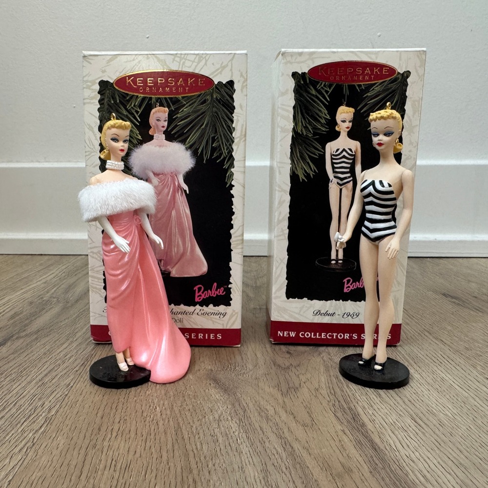 Hallmark Keepsake Barbie Ornaments Set 1994 Debut 1959 & 1996 Enchanted Evening